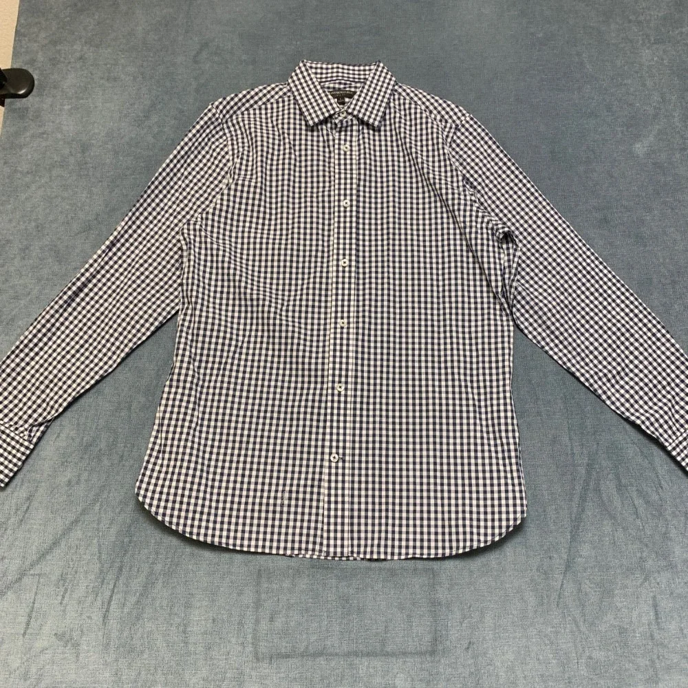 Banana Republic Slim Fit Shirt Mens Large White Black Plaid Business Button Up